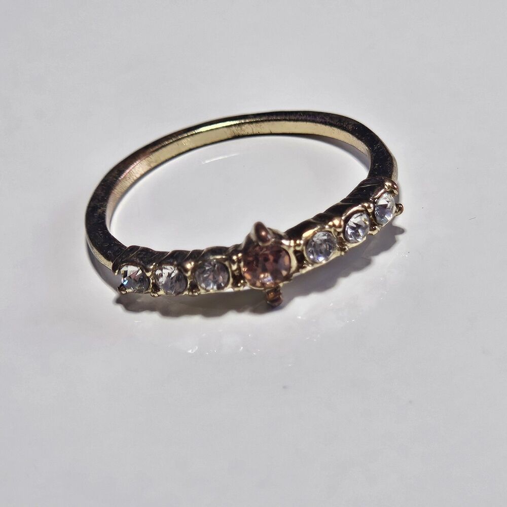 Gold Tone Champagne Rhinestone Clear Accents Stackable Ring Sz 8